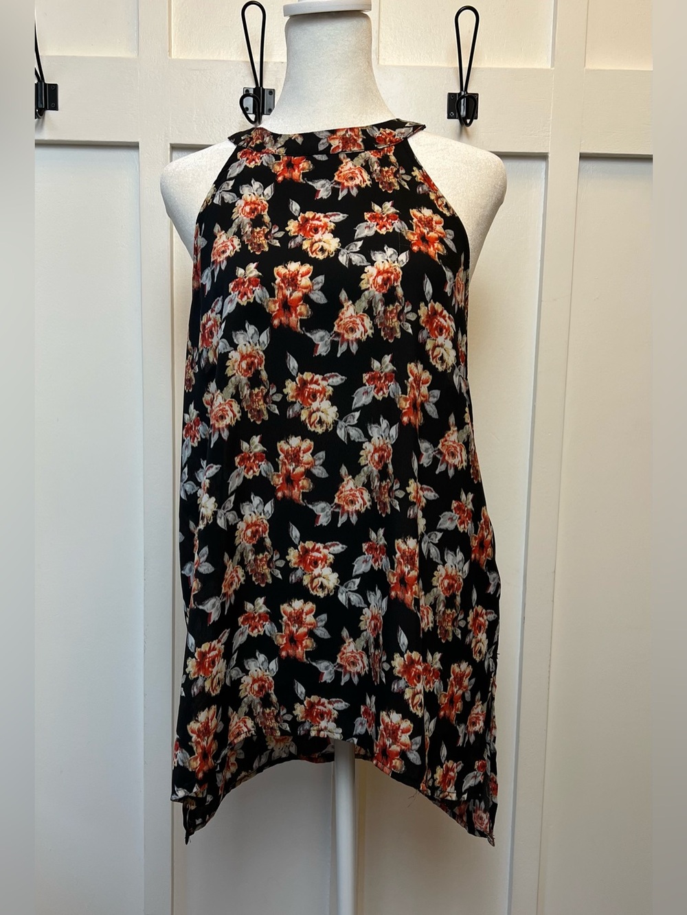 Floral Sleeveless Sheer Womens Large Halter Whimsigoth Academia Rockabilly Crane